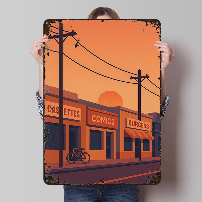 Retro Gaming Shops - Affiche imprimée Sunset Street avec des