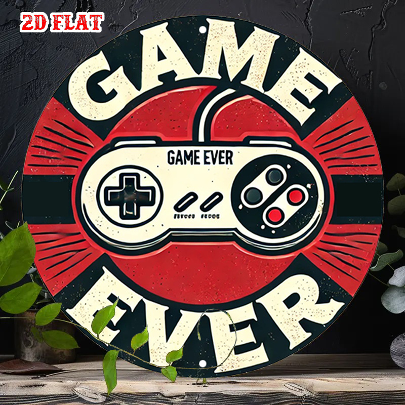 Retro Gaming Games - Panneau en aluminium rond rétro 2D